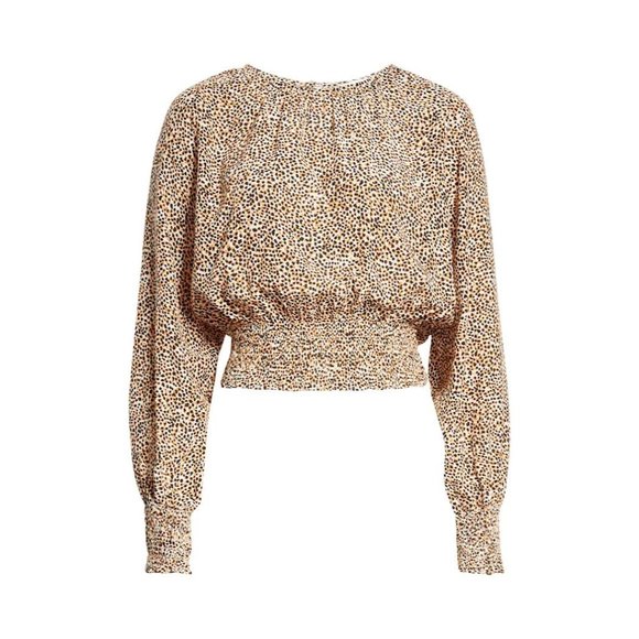 Rodebjer Tops - NWT Rodebjer Atlas Animal Spot Print Long Puff Sleeve Smocked Hem Top Small